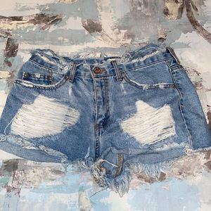 Distressed jean shorts